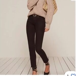 REFORMATION Skinny French Jeans w/ Raw Hem, Button Fly and Seam Detail on Back‎